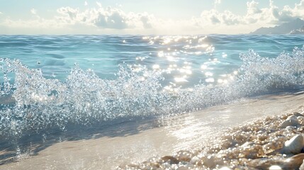 Ocean Wave Crashing on a Sandy Beach at Sunset