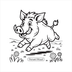 Wild Boar Silhouette Vector Illustration,Angry Wild Hog Black Silhouette Design,Boar Logo Design in Black Vector Style,Fierce Wild Pig Animal Vector Outline,Strong Wild Boar Animal Vector Icon