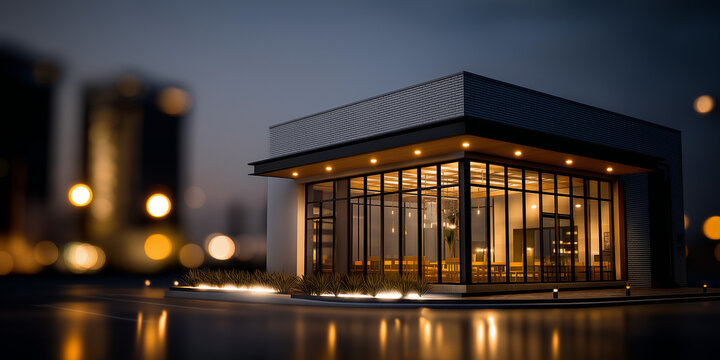 Franchise business store shop investment in modern architecture urban environment evening viewpoint