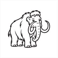 Mammoth Line Art Illustration for Coloring and Education,Cartoon Mammoth Outline Drawing Vector,Woolly Mammoth Black and White Sketch Style,Cute Mammoth Vector Outline for Kids,Hand Drawn Mammoth Side