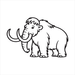Mammoth Line Art Illustration for Coloring and Education,Cartoon Mammoth Outline Drawing Vector,Woolly Mammoth Black and White Sketch Style,Cute Mammoth Vector Outline for Kids,Hand Drawn Mammoth Side