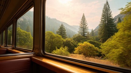 Scenic Railway View from Guest Car with Large Windows in Nature