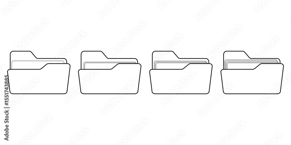 Poster computer file folder icons set. colorful document folders. office folder icons with documents. folde