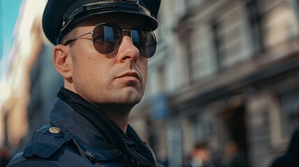 portrait of a policeman on blurred background