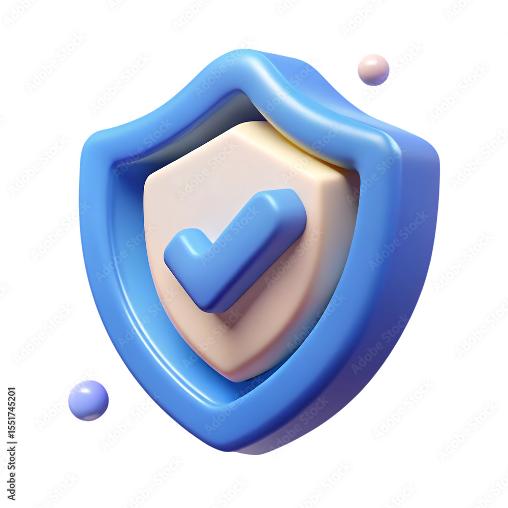 Poster 3d rendered shield icon with a checkmark symbolizing security and protection on black background