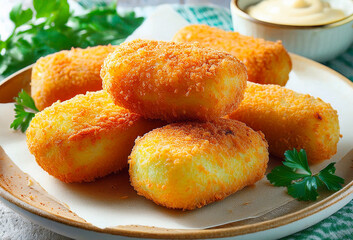 Fried potato croquettes, also called panzarotti in Naples, typical of Neapolitan and southern italian cuisine.They are prepared with boiled potatoes, eggs, parsley and pepper