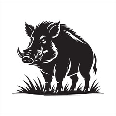 Wild Boar Cartoon Vector Illustration,Funny Running Wild Boar Outline Drawing,Black and White Wild Boar Animal Clipart,Vector Boar Character in Running Pose,Hand Drawn Wild Pig Line Art for Kids