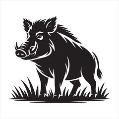 Wild Boar Cartoon Vector Illustration,Funny Running Wild Boar Outline Drawing,Black and White Wild Boar Animal Clipart,Vector Boar Character in Running Pose,Hand Drawn Wild Pig Line Art for Kids