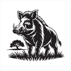 Wild Boar Cartoon Vector Illustration,Funny Running Wild Boar Outline Drawing,Black and White Wild Boar Animal Clipart,Vector Boar Character in Running Pose,Hand Drawn Wild Pig Line Art for Kids