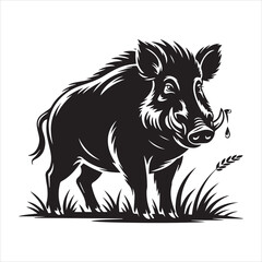 Wild Boar Cartoon Vector Illustration,Funny Running Wild Boar Outline Drawing,Black and White Wild Boar Animal Clipart,Vector Boar Character in Running Pose,Hand Drawn Wild Pig Line Art for Kids