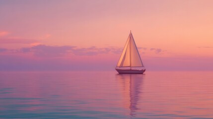 Elegant Sailboat at Sunset on Calm Sea – Tranquil Cruise Scene