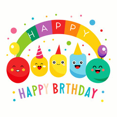 Fototapeta premium Colorful Happy Birthday Illustration with Cute Cartoon Characters