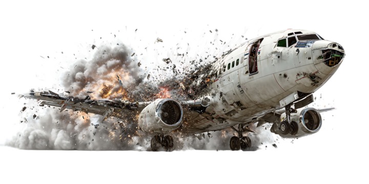 Airplane crash explosion, disaster, accident.