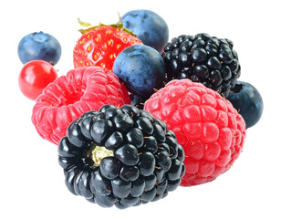 blackberries and raspberries isolated on transparent background, png