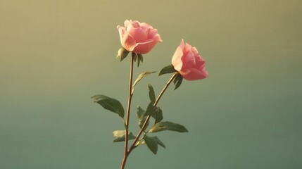 Elegant Twin Roses on Single Stem in Minimalist Setup