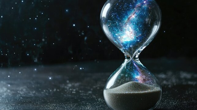Hyper realistic 3d render Cosmic Hourglass: A Mystical Timepiece Visual AI Generative