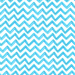 Seamless zigzag pattern with blue brush marker texture. Bold and dynamic hand-drawn chevron. Fun, modern, and energetic design. Acrylic marker lines.