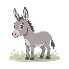 Cartoon Donkey Side View Vector Illustration,Farm Animal Donkey Clipart in Vector Style,Standing Donkey Animal Vector Design,Cute Donkey Animal Vector Art,Domestic Donkey Full Body Cartoon Vector