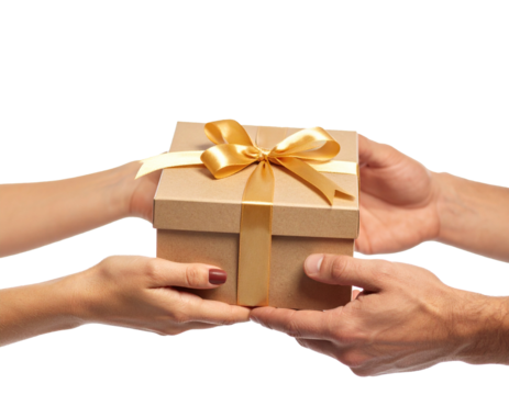 Siblings hand holding gift box isolated on white, Rakhi Celebration, rakshabandhan