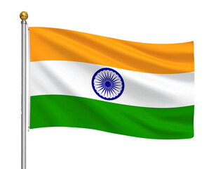Indian flag waving with slight ripple, isolated PNG – Independence Day concept