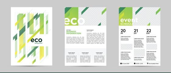 green sustainable energy environment friendly business template. report document brochure booklet flyer ad layout. event calendar time table schedule planner