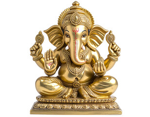 hindu god ganesha statue, Miniature Ganesh idol in brass, front-facing, transparent PNG