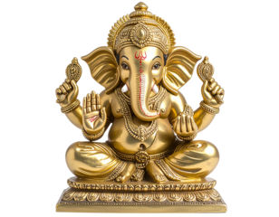 hindu god ganesha statue, Miniature Ganesh idol in brass, front-facing, transparent PNG