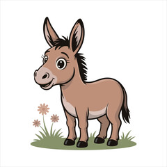 Cartoon Donkey Side View Vector Illustration,Farm Animal Donkey Clipart in Vector Style,Standing Donkey Animal Vector Design,Cute Donkey Animal Vector Art,Domestic Donkey Full Body Cartoon Vector
