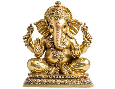 hindu god ganesha statue, Miniature Ganesh idol in brass, front-facing, transparent PNG - Powered by Adobe