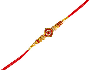 Traditional Rakhi thread with beads and embellishments, isolated PNG – top view, clean, Sibling Festival, rakhi celebration, rakshabandhan