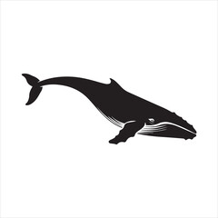 Whale Silhouette Vector Illustration,Black Whale Shape in Side View,Marine Animal Whale Silhouette Design,Ocean Whale Outline Vector Art,Simple Whale Silhouette Graphic,Whale Silhouette for Logo 