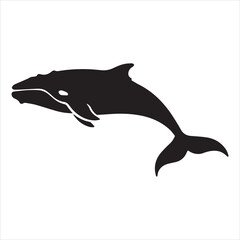 Whale Silhouette Vector Illustration,Black Whale Shape in Side View,Marine Animal Whale Silhouette Design,Ocean Whale Outline Vector Art,Simple Whale Silhouette Graphic,Whale Silhouette for Logo 
