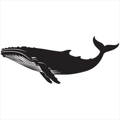 Whale Silhouette Vector Illustration,Black Whale Shape in Side View,Marine Animal Whale Silhouette Design,Ocean Whale Outline Vector Art,Simple Whale Silhouette Graphic,Whale Silhouette for Logo 