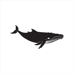 Whale Silhouette Vector Illustration,Black Whale Shape in Side View,Marine Animal Whale Silhouette Design,Ocean Whale Outline Vector Art,Simple Whale Silhouette Graphic,Whale Silhouette for Logo 