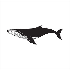 Whale Silhouette Vector Illustration,Black Whale Shape in Side View,Marine Animal Whale Silhouette Design,Ocean Whale Outline Vector Art,Simple Whale Silhouette Graphic,Whale Silhouette for Logo 