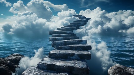 Stone Staircase to Heaven Above the Clouds and Sea