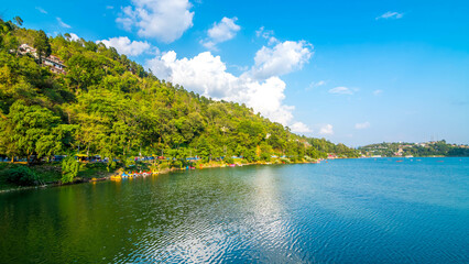 Bhimtal Lake, a picturesque lake located in the Nainital district of Uttarakhand, India