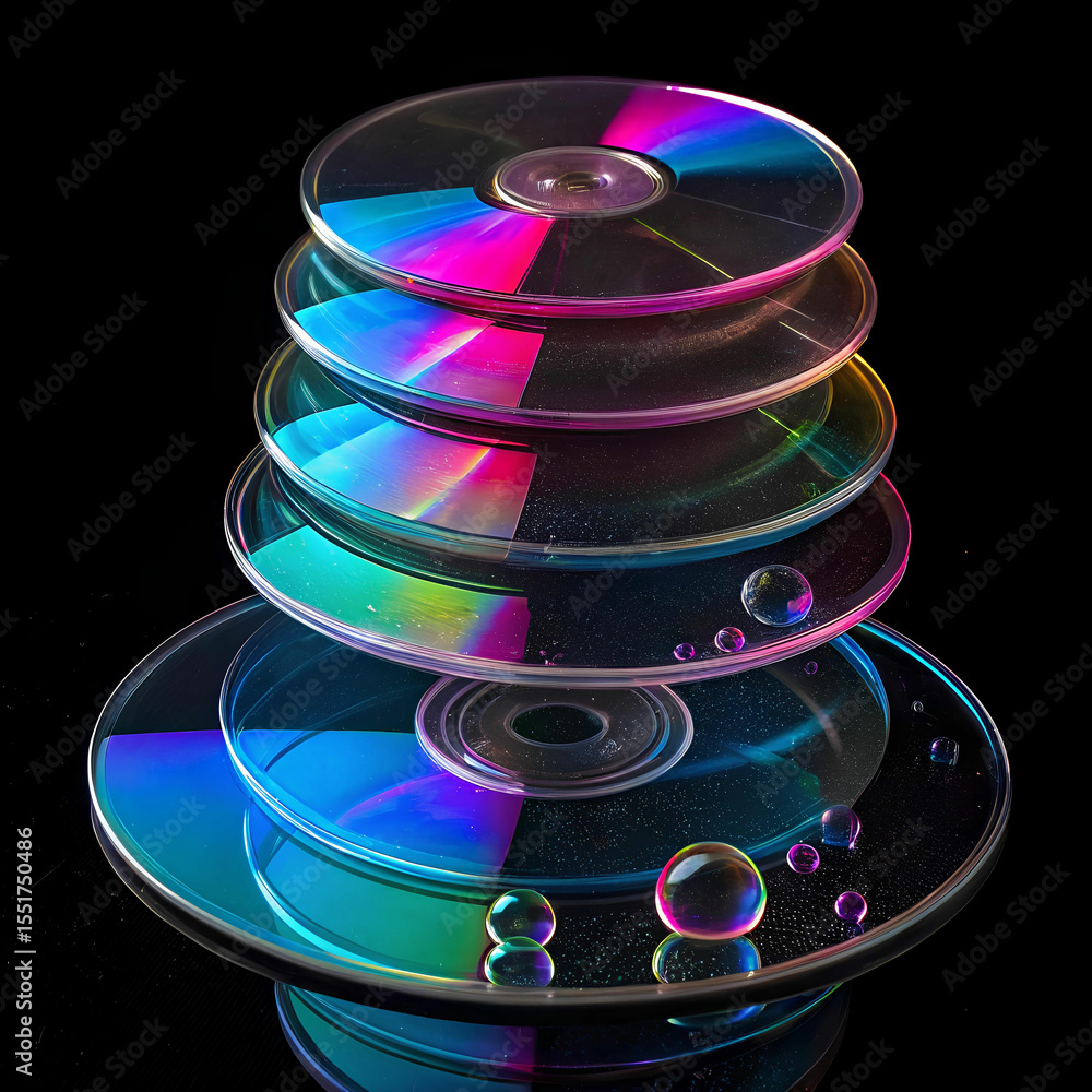 Poster abstract stack of multicolored glass discs with re