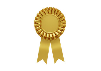 Isolated 3D Render Gold Rosette Ribbon Award on Transparent Backdrop