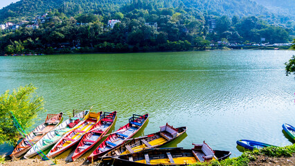 Bhimtal Lake, a picturesque lake located in the Nainital district of Uttarakhand, India