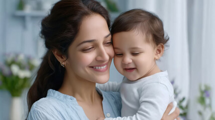 Obraz premium happy indian mother holding cute little baby