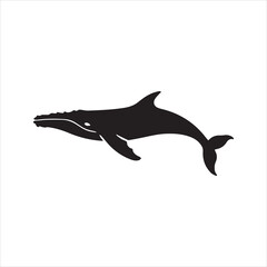 Whale Silhouette Vector Illustration,Black Whale Shape in Side View,Marine Animal Whale Silhouette Design,Ocean Whale Outline Vector Art,Simple Whale Silhouette Graphic,Whale Silhouette for Logo 