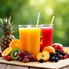 Refreshing Fruit Juices: Vibrant Summer Drinks with Assorted Fresh Fruits and Berries