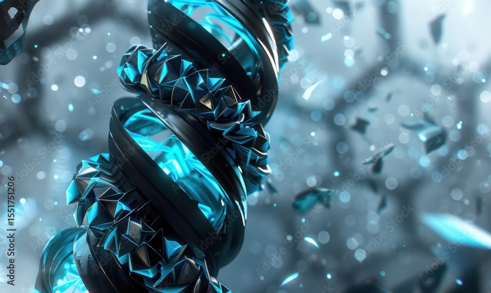Poster abstract digital art twisted technological structure with blue elements