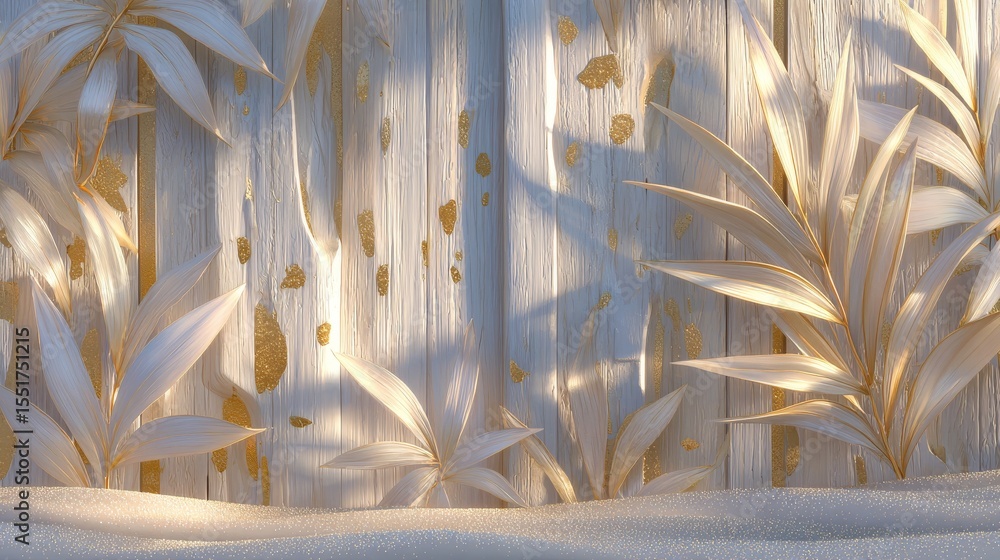 Poster shadows from the leaves of tropical plants create a unique and abstract pattern of light on a warm, 