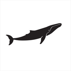 Whale Silhouette Vector Illustration,Black Whale Shape in Side View,Marine Animal Whale Silhouette Design,Ocean Whale Outline Vector Art,Simple Whale Silhouette Graphic,Whale Silhouette for Logo 