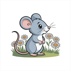 Cute Cartoon Mouse Vector Illustration,Funny Gray Mouse Clipart for Kids,Mouse Character in Flat Design Style,Simple Mouse Icon Vector for Children,Cartoon Rodent Animal Graphic,Adorable Mouse with 