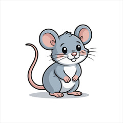 Cute Cartoon Mouse Vector Illustration,Funny Gray Mouse Clipart for Kids,Mouse Character in Flat Design Style,Simple Mouse Icon Vector for Children,Cartoon Rodent Animal Graphic,Adorable Mouse with 