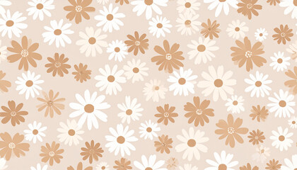 Vintage floral daisy pattern with soft beige tones
