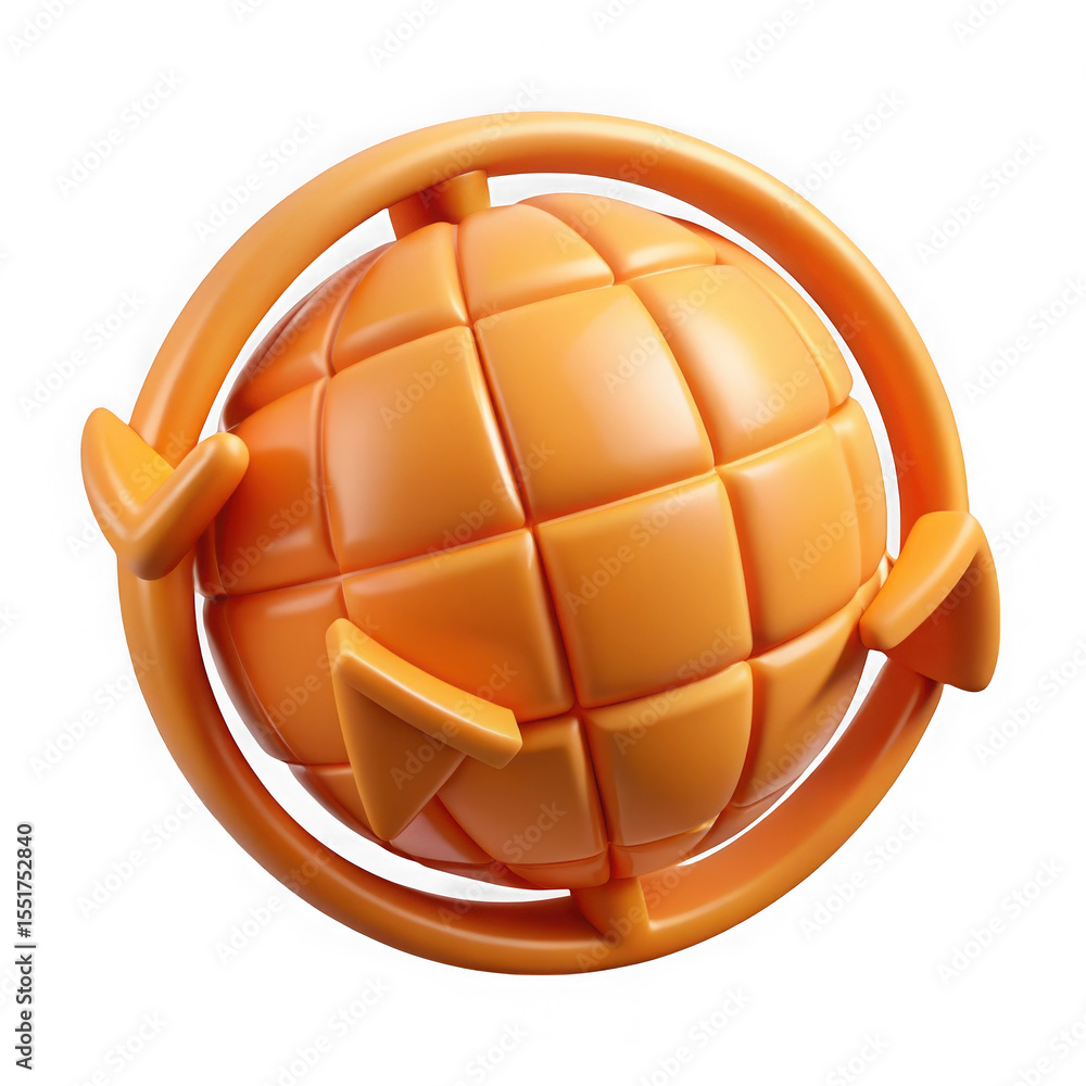 Poster abstract orange globe with circular arrows isolated on transparent background